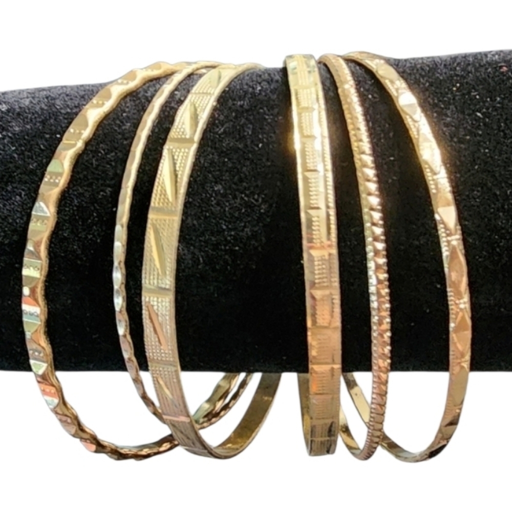 Minimalist Goldtone Textured Bangle Bracelet Set